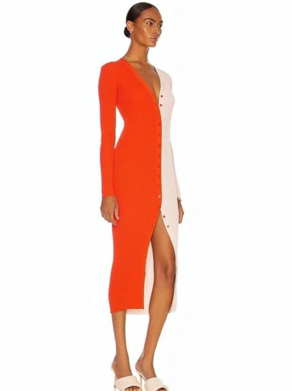STAUD Shoko Sweater Dress Color Block Ribbed Midi